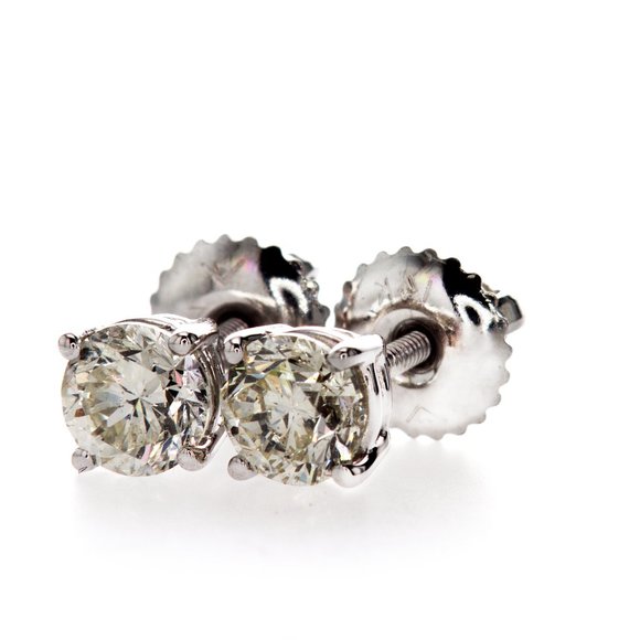 Real Diamond Stud Earrings Round Shape 0.91 TCW G/H VS1/2 - Picture 5 of 6